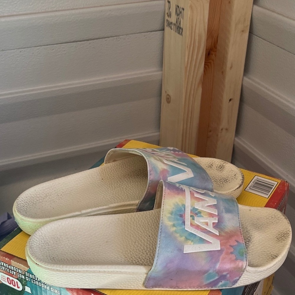 Vans Tie Dye Slides Sandals Women Size 10 Multi Color Pool Beach Casual